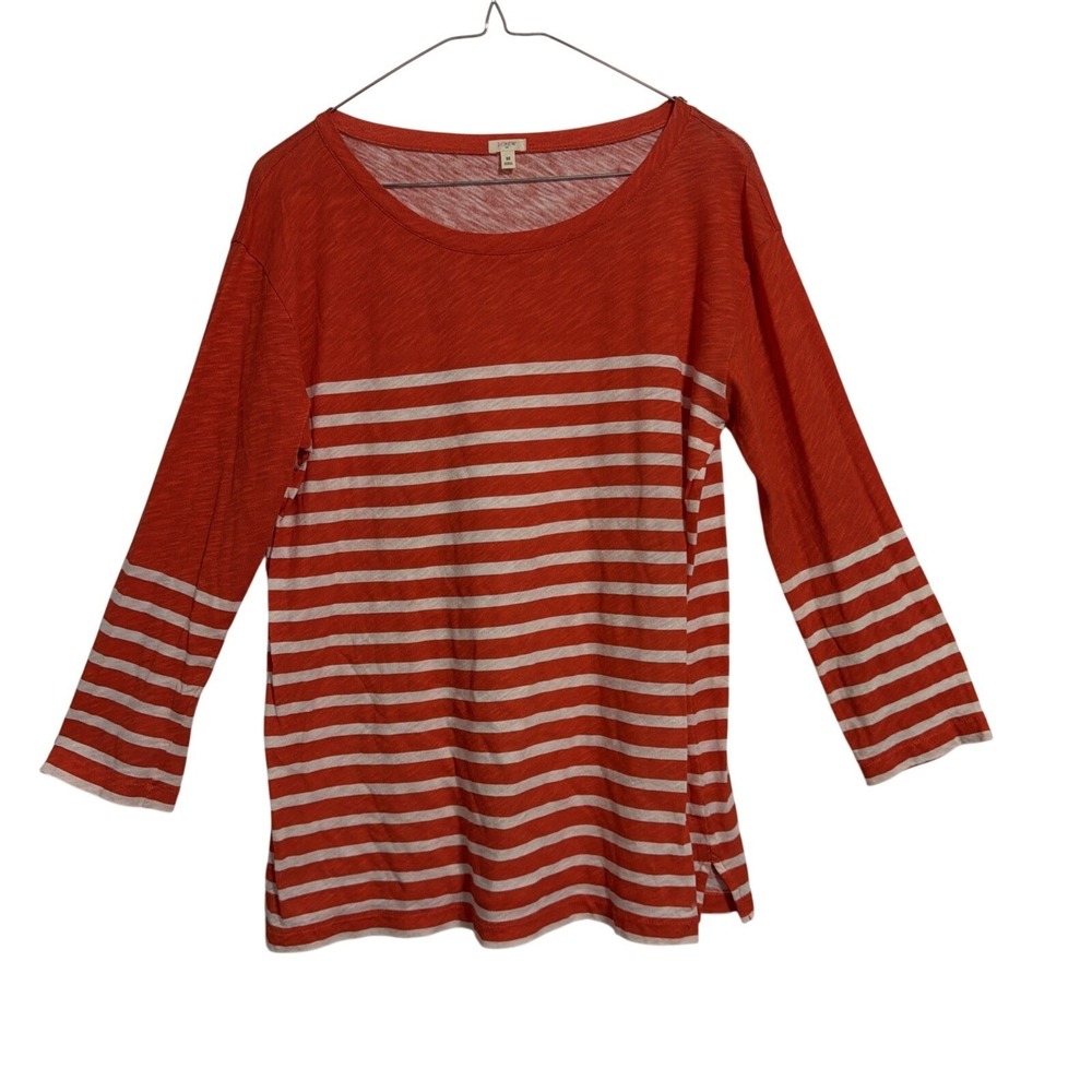 J.Crew Womens Orange White Striped Slub Cotton 3/4 Sleeve Top Size M 80227